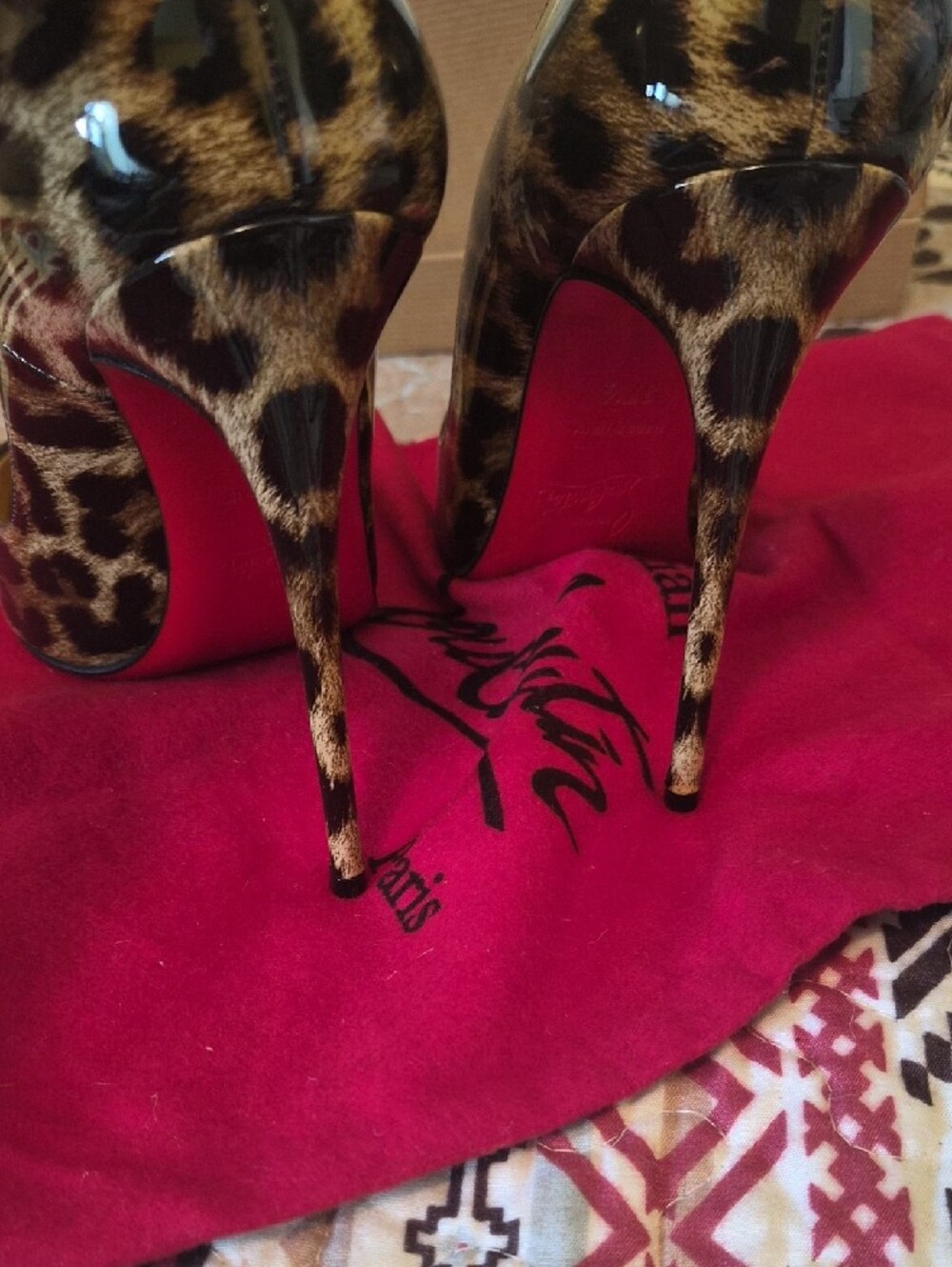 Christian Louboutin Leopard Patent Pumps with Red Soles - Picture 4 of 5